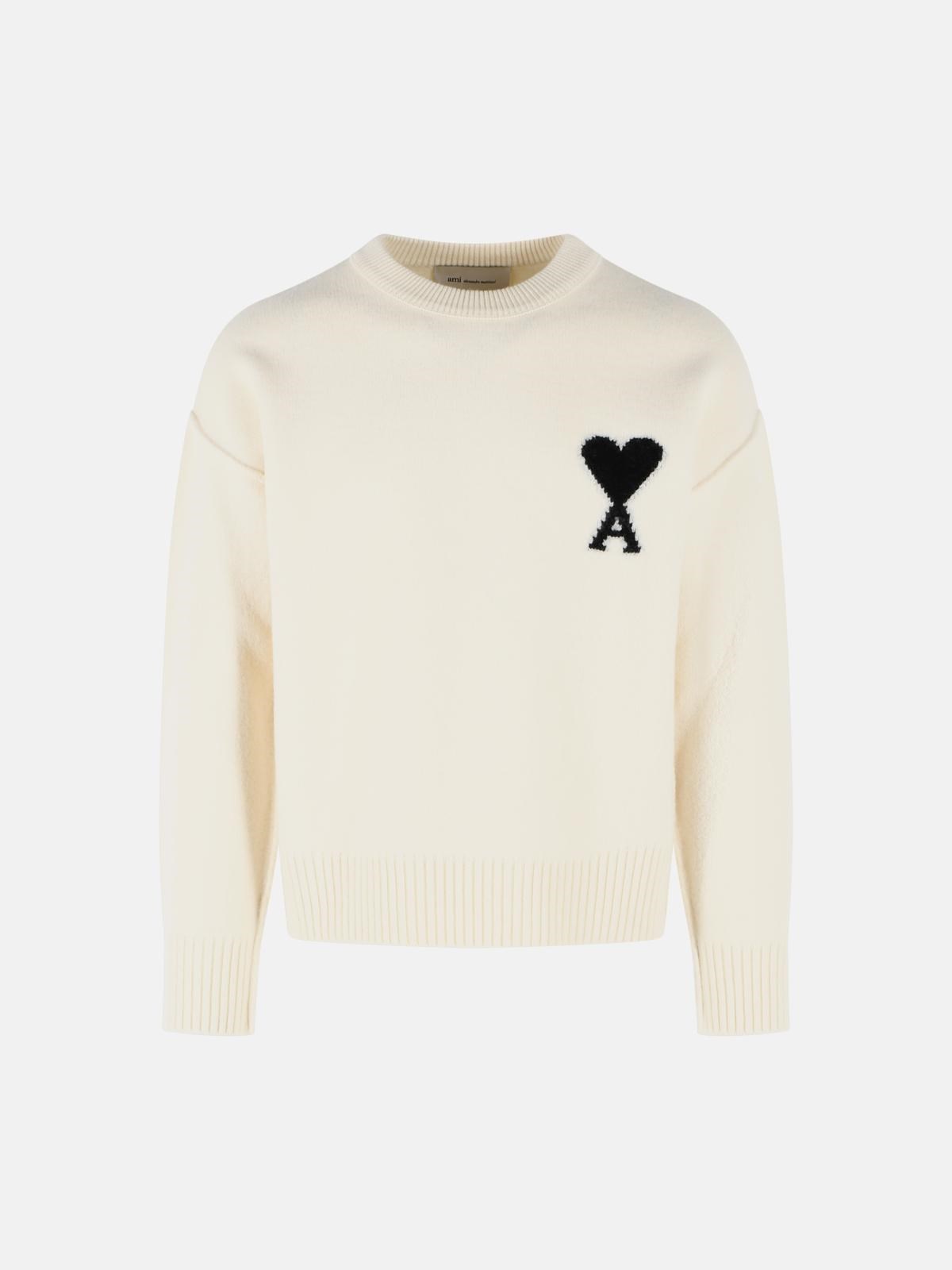 ami paris CREAM VIRGIN WOOL SWEATER available on www.valicostore