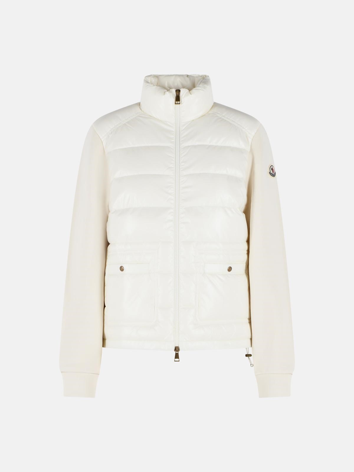 moncler OPEN ZIP SWEATER IN IVORY WHITE COTTON BLEND available on
